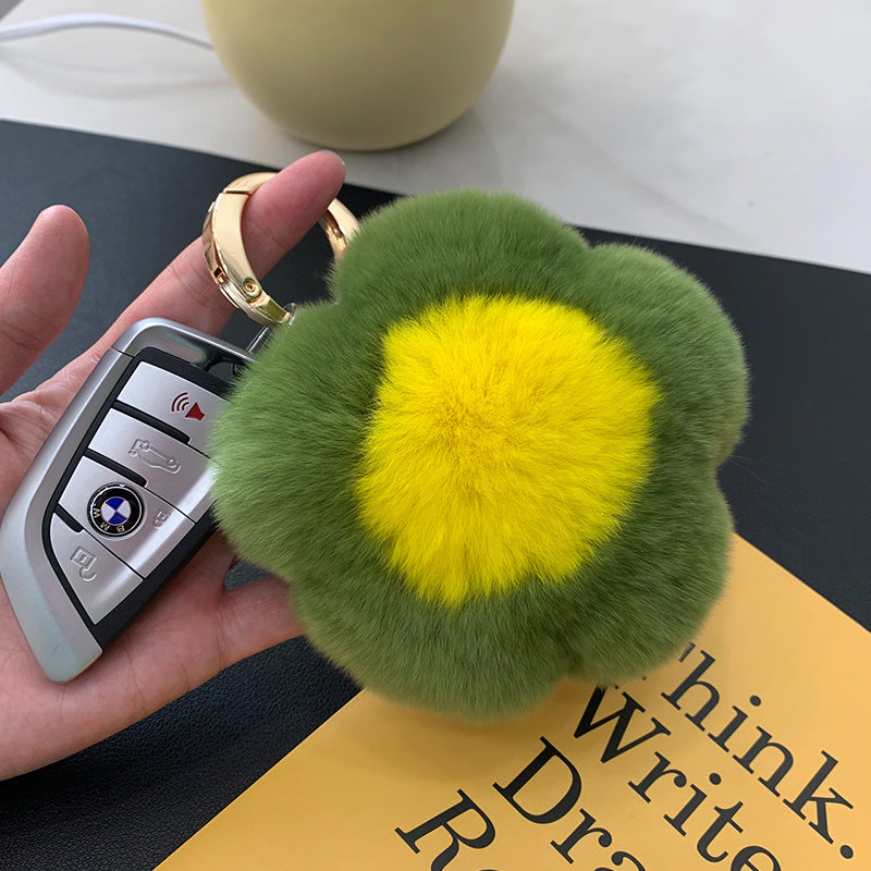 CUTE REAL RABBIT FUR FLOWER CHARM KEYCHAIN & PHONE ACCESSORY