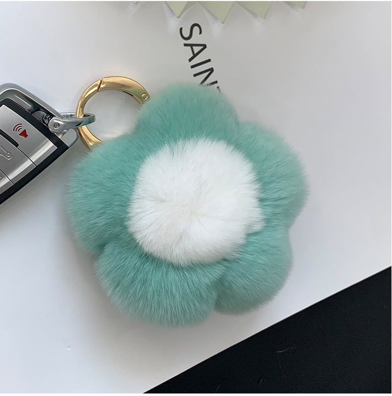 CUTE REAL RABBIT FUR FLOWER CHARM KEYCHAIN & PHONE ACCESSORY