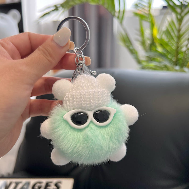 CUTE REX RABBIT HAIR SMALL COAL BALL KEYCHAIN ACCESSORY