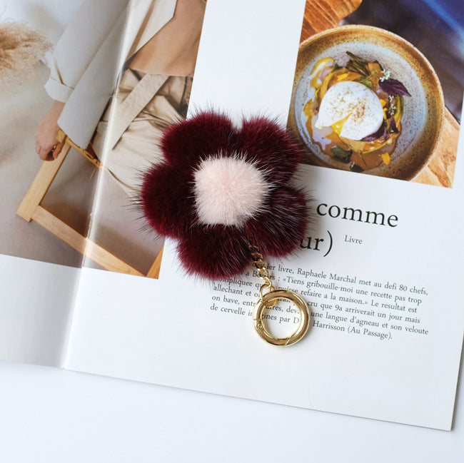 MINK FUR CHERRY BLOSSOM PENDANT BAG ACCESSORY