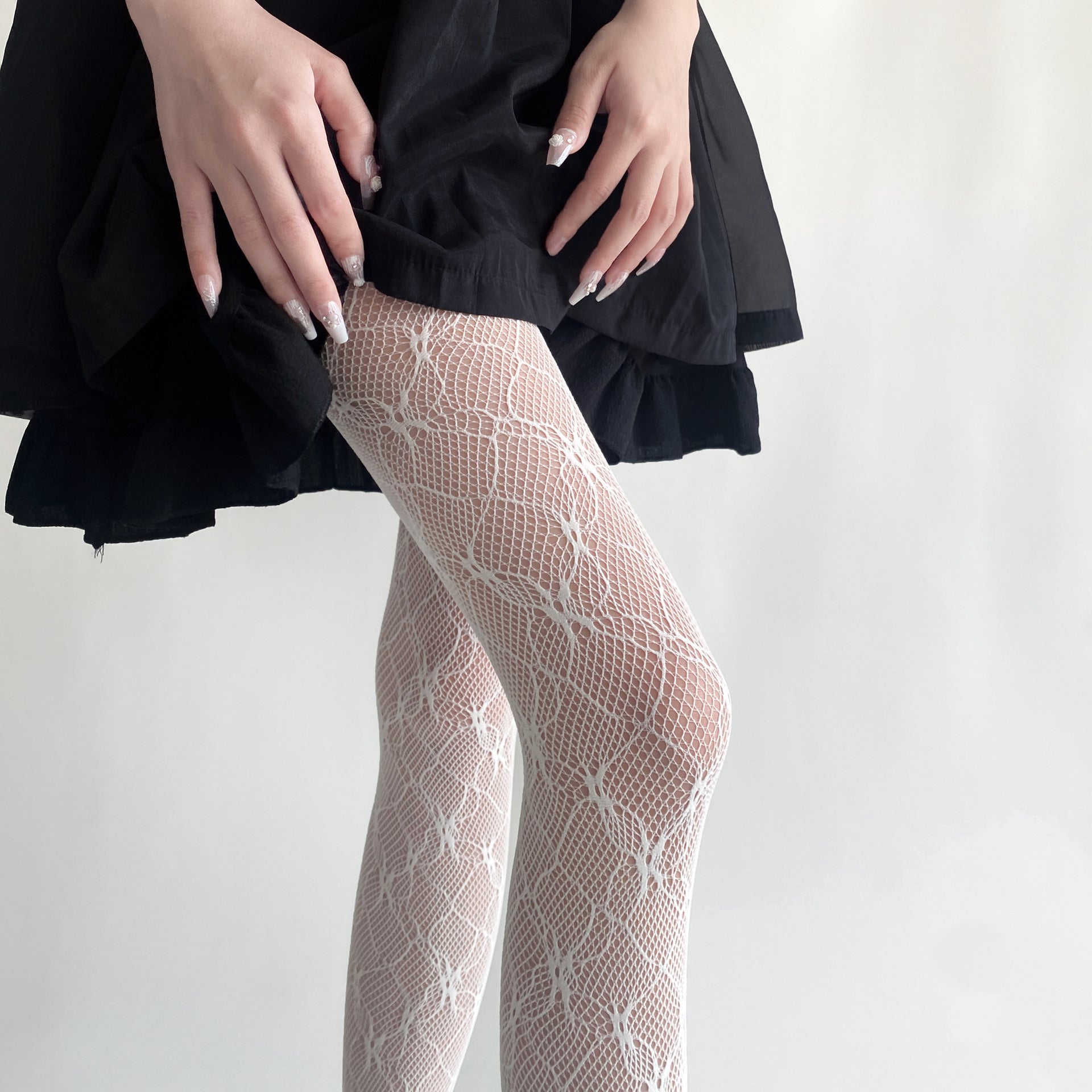 THIN SUMMER LACE Y2K FLORAL HOLLOW LEG SHAPING BOTTOM SOCKS PANTYHOSE