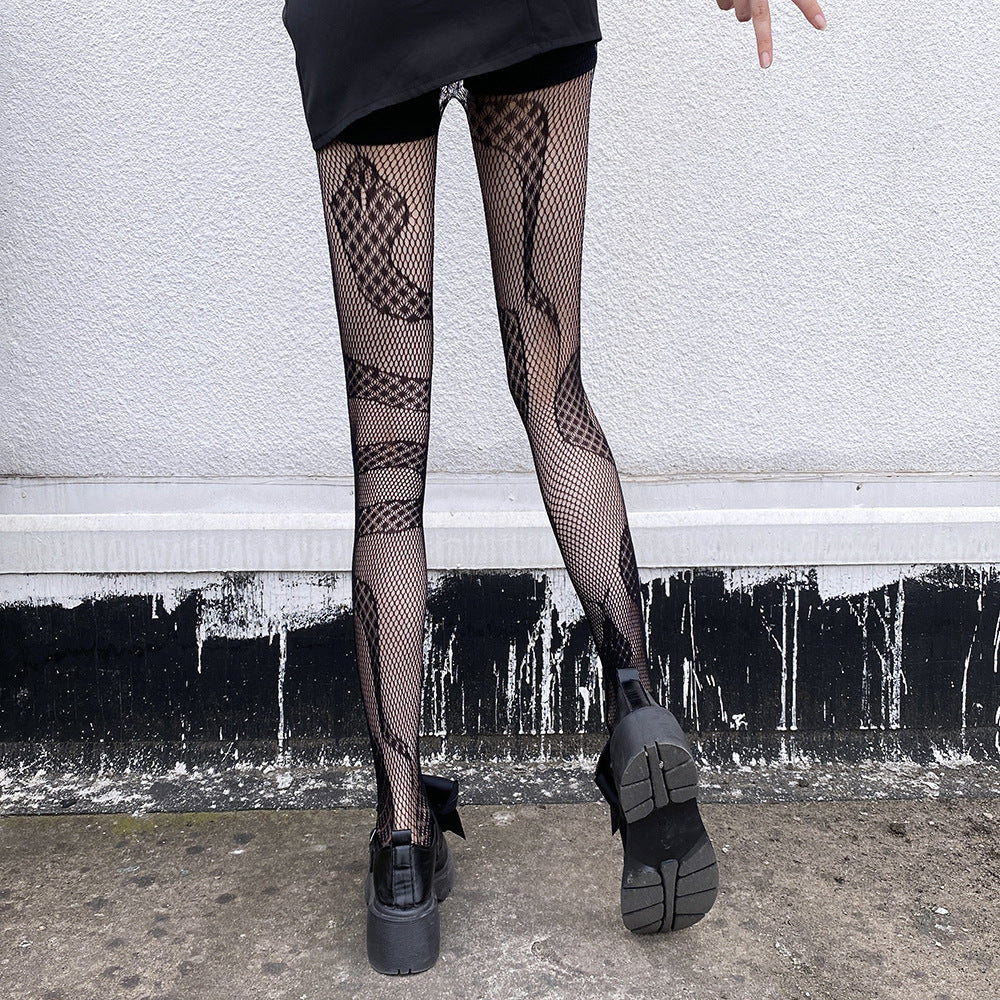 THIN SERPENTINE PATTERN HOLLOW JACQUARD STOCKINGS