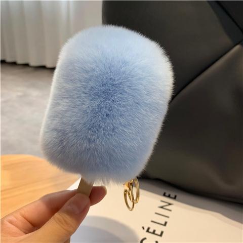 RABBIT FUR ICE CREAM BAG CHARM KEYCHAIN ACCESSORY