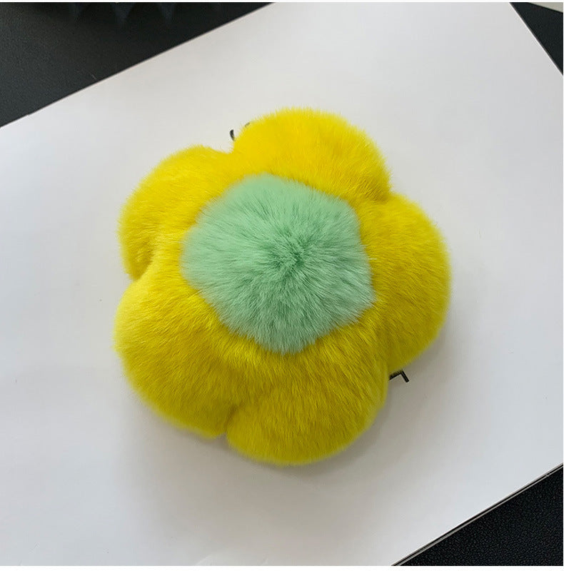 CUTE REAL RABBIT FUR FLOWER CHARM KEYCHAIN & PHONE ACCESSORY
