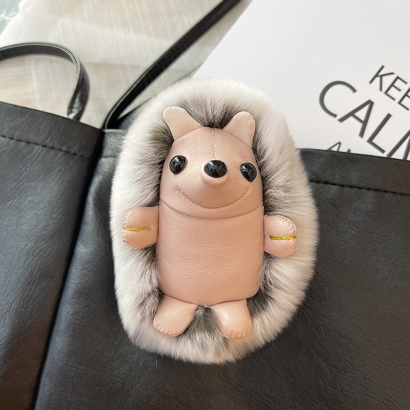 REX RABBIT HAIR LITTLE HEDGEHOG KEYCHAIN PLUSH DOLL ACCESSORY