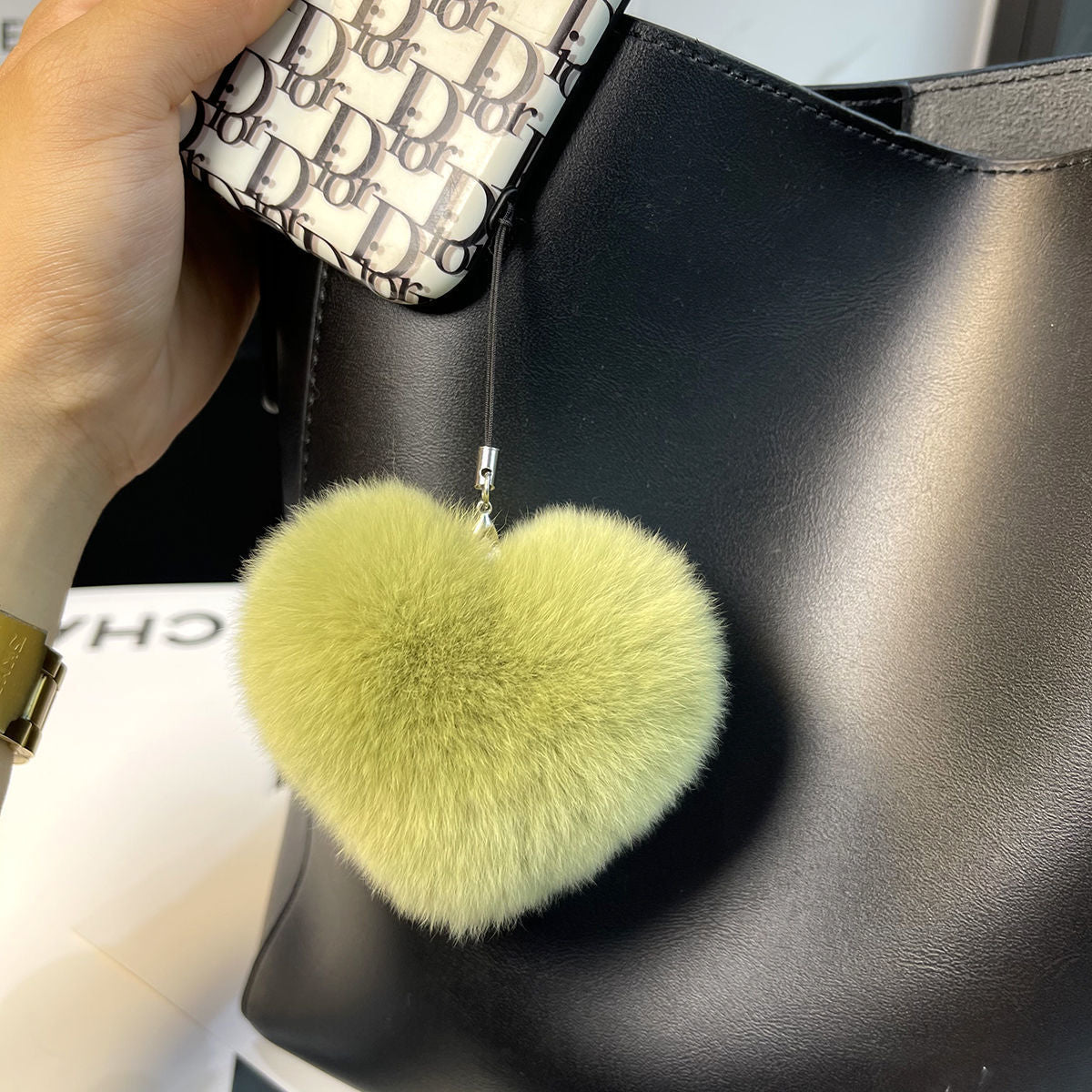 REAL OTTER RABBIT FUR LOVE KEYCHAIN CUTE PLUSH ACCESSORY
