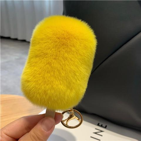 RABBIT FUR ICE CREAM BAG CHARM KEYCHAIN ACCESSORY