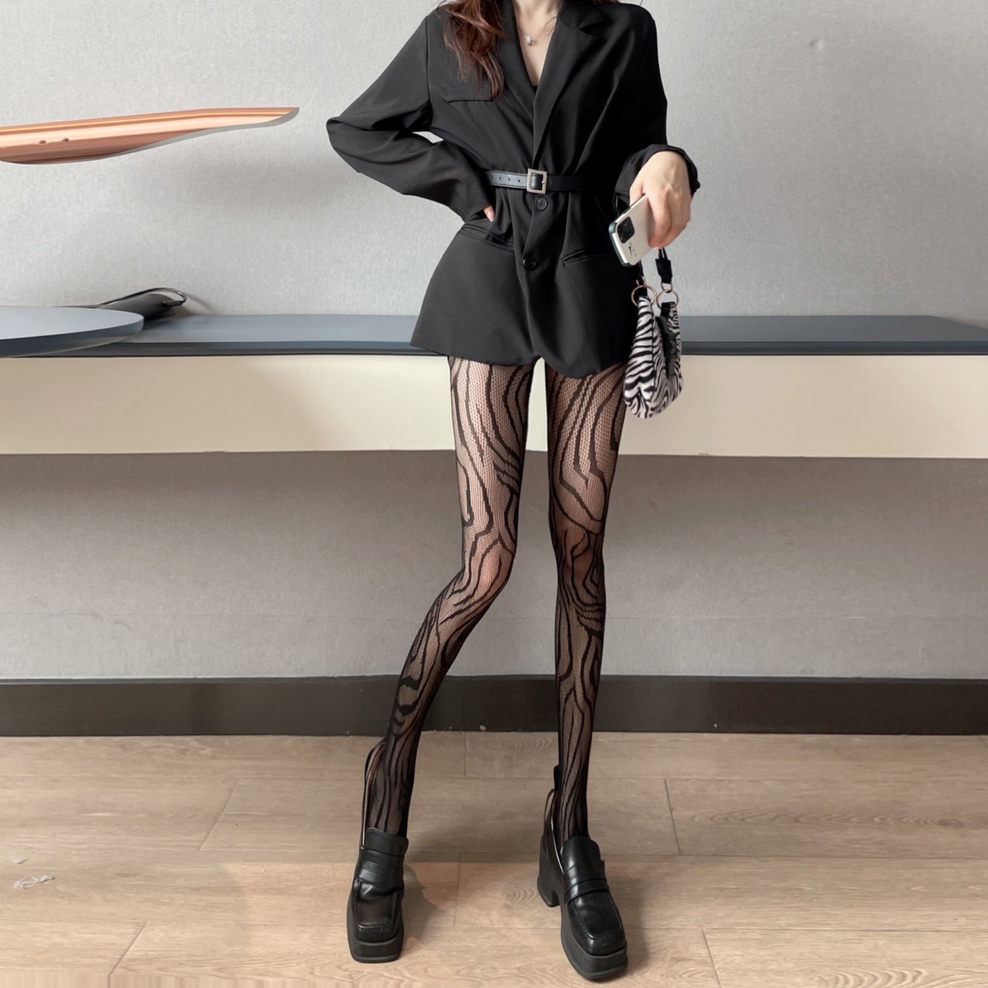 FASHION SUMMER THIN LEOPARD PRINT BOTTOM MESH SOCKS PANTYHOSE