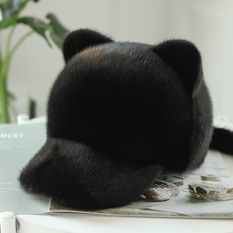 CUTE MINK FUR CAT EAR BASEBALL CAP