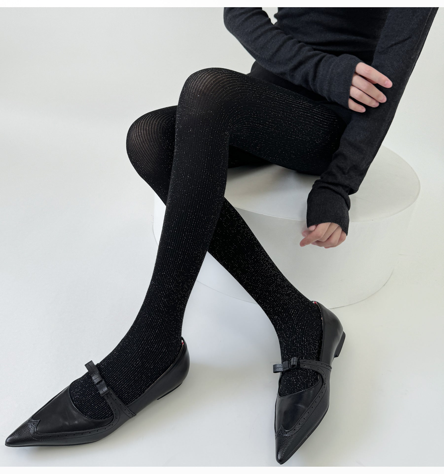 SPRING AND AUTUMN SMALL BRIGHT SILK SLIGHTLY FLASH SILVER SILK MIXED LINE VERTICAL STRIP LEGGINGS PANTYHOSE