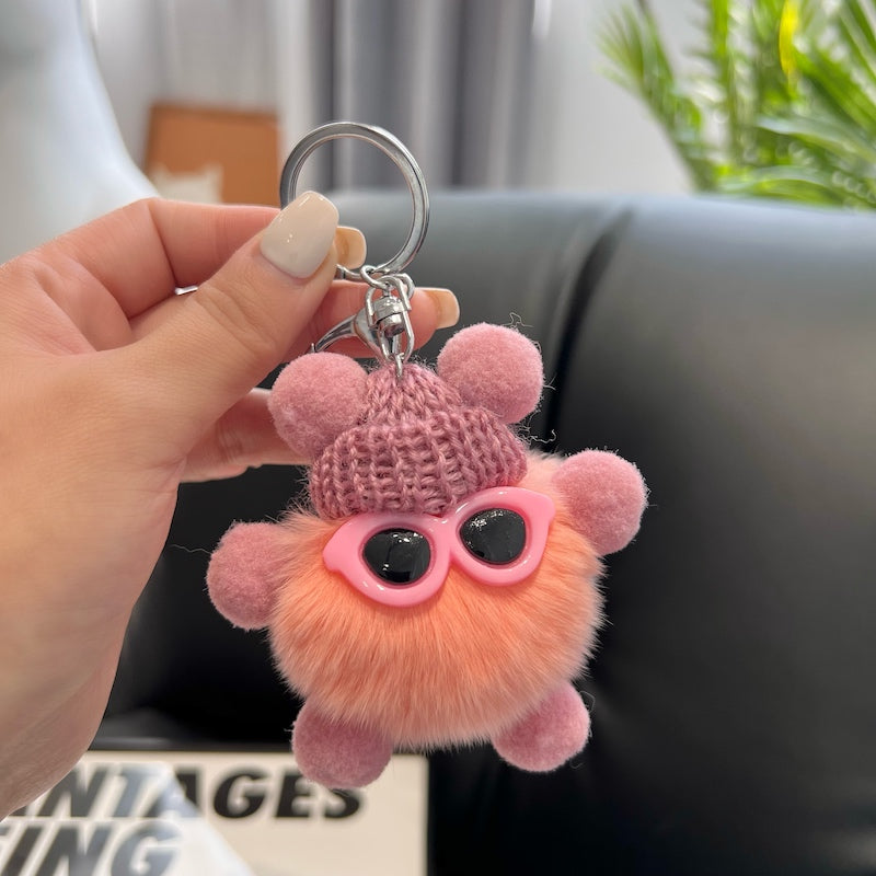 CUTE REX RABBIT HAIR SMALL COAL BALL KEYCHAIN ACCESSORY