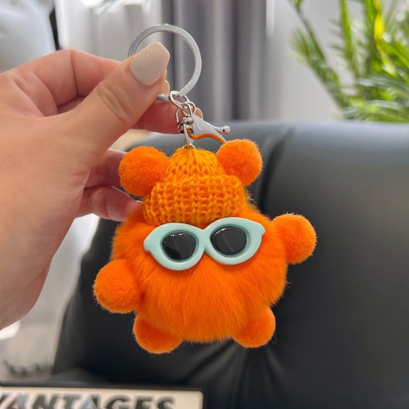 CUTE REX RABBIT HAIR SMALL COAL BALL KEYCHAIN ACCESSORY