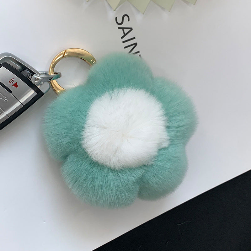 CUTE REAL RABBIT FUR FLOWER CHARM KEYCHAIN & PHONE ACCESSORY