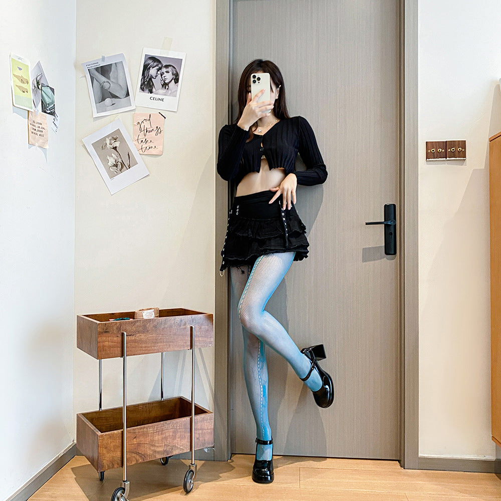 THIN HOLLOW JK WATER BLUE BOTTOM NET SOCKS