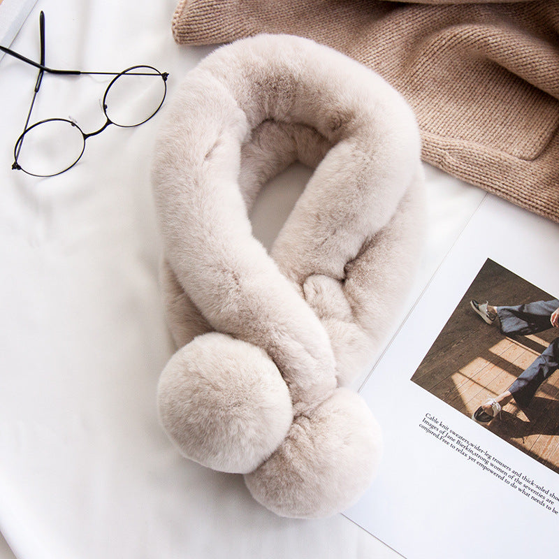 CUTE PLUSH SCARF WITH POM POMS