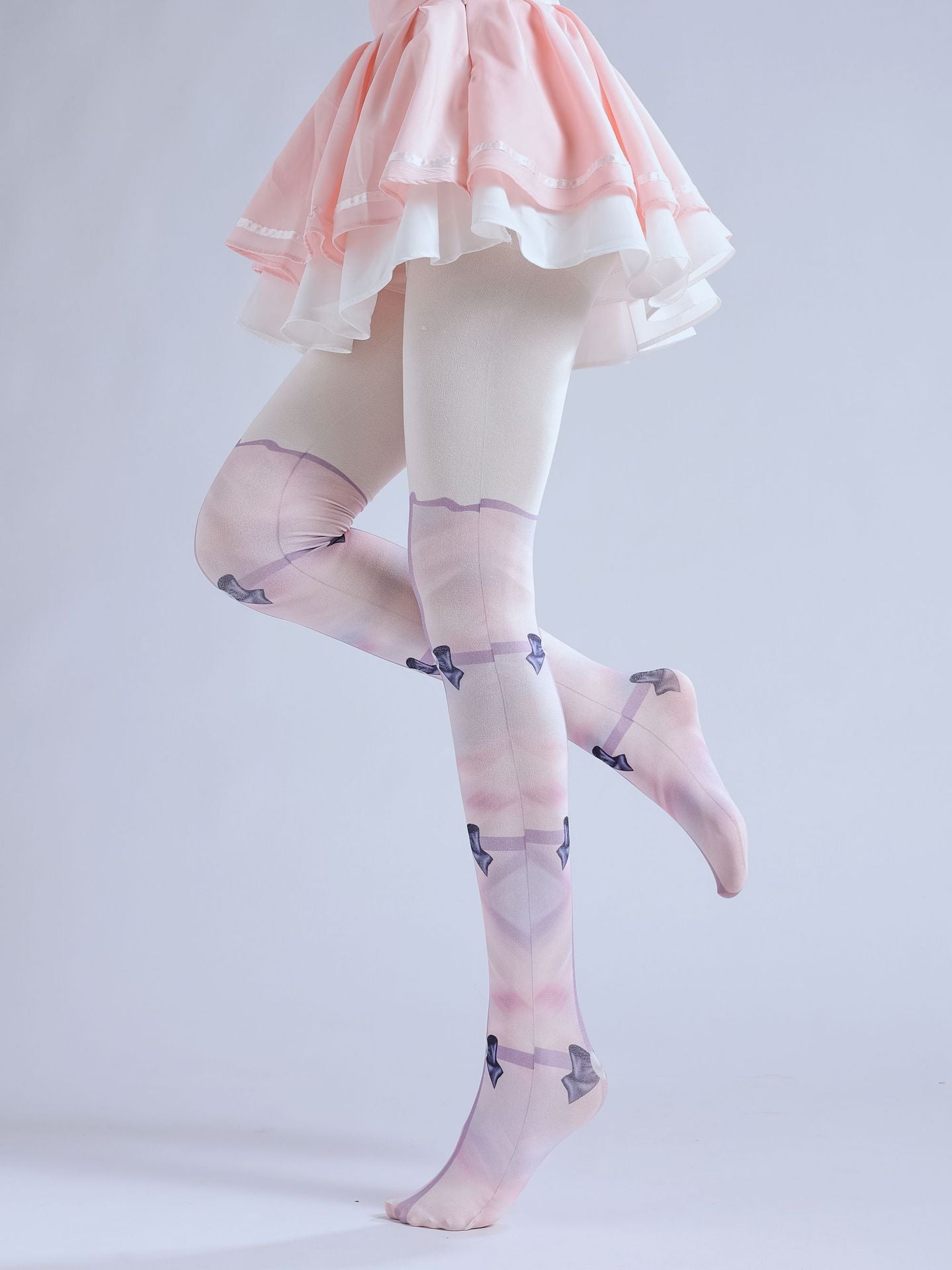 CUTE LOLITA FAKE TWO-PIECE PRINTED BOW FAKE TALL LEGGINGS PANTYHOSE