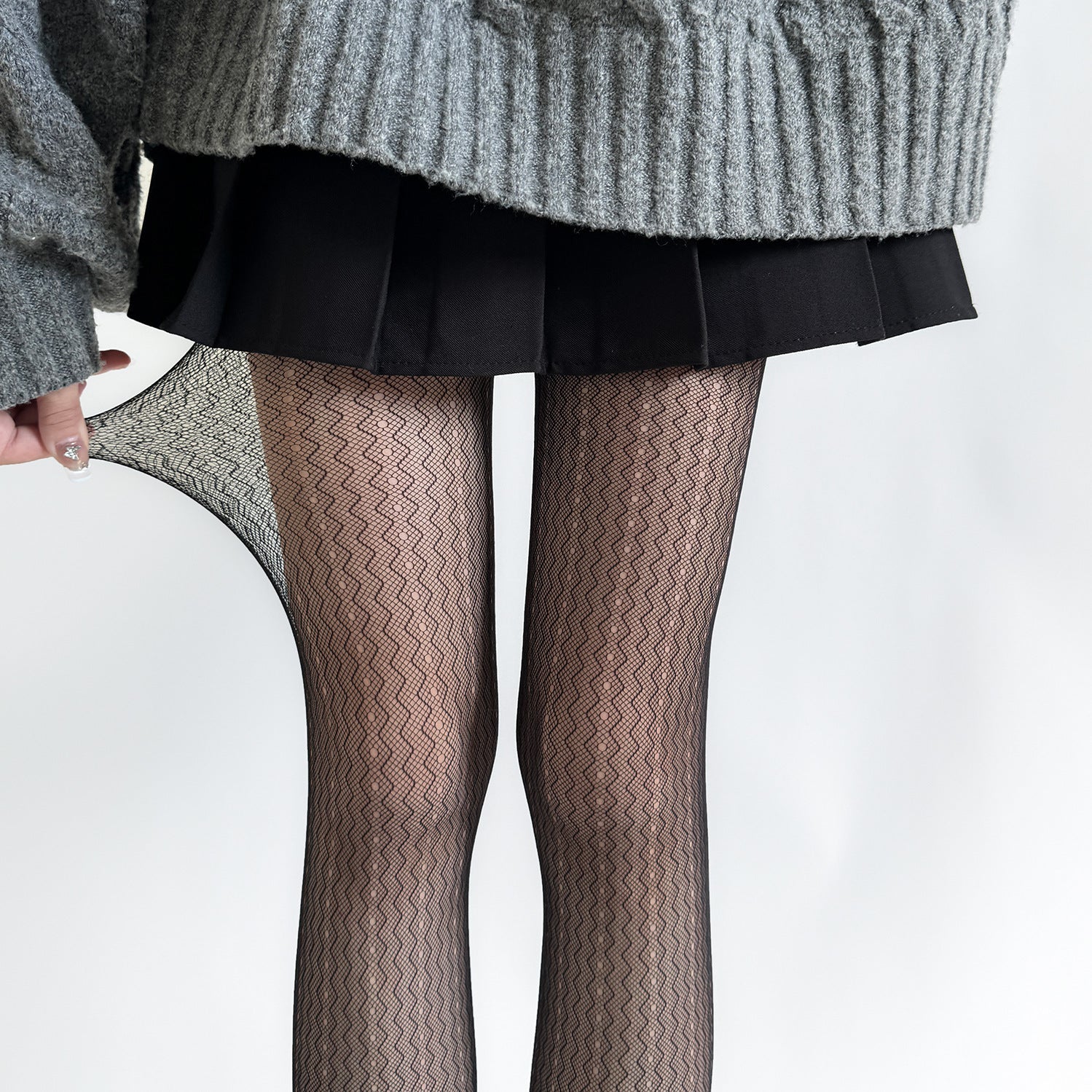 AUTUMN HIGH ELASTIC WATER RIPPLE HOLLOW VERTICAL PATTERN RETRO PANTYHOSE