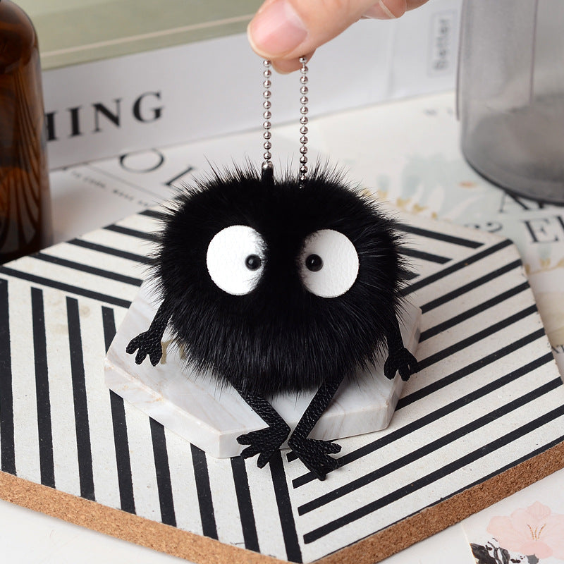 REAL MINK FUR FLUFFY ELF KEYCHAIN FOR CAR KEY OR BAG ACCESSORY
