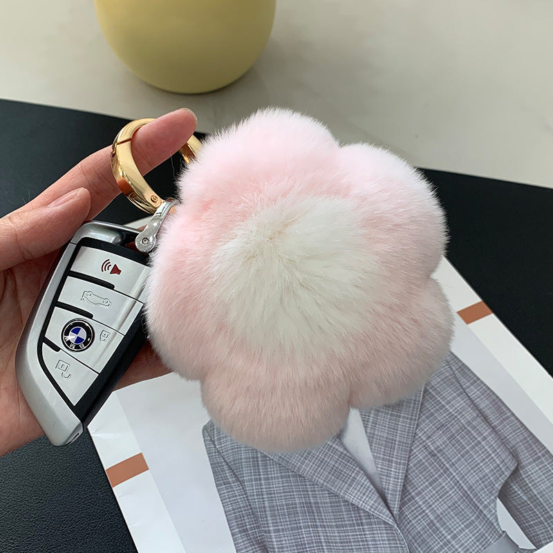 CUTE REAL RABBIT FUR FLOWER CHARM KEYCHAIN & PHONE ACCESSORY