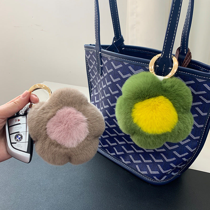 CUTE REAL RABBIT FUR FLOWER CHARM KEYCHAIN & PHONE ACCESSORY