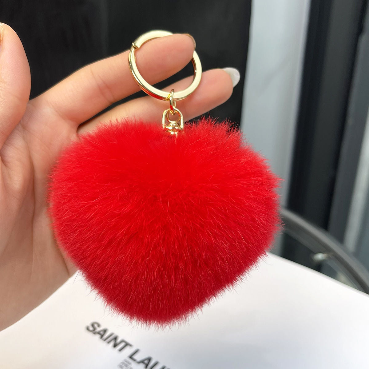 REAL OTTER RABBIT FUR LOVE KEYCHAIN CUTE PLUSH ACCESSORY
