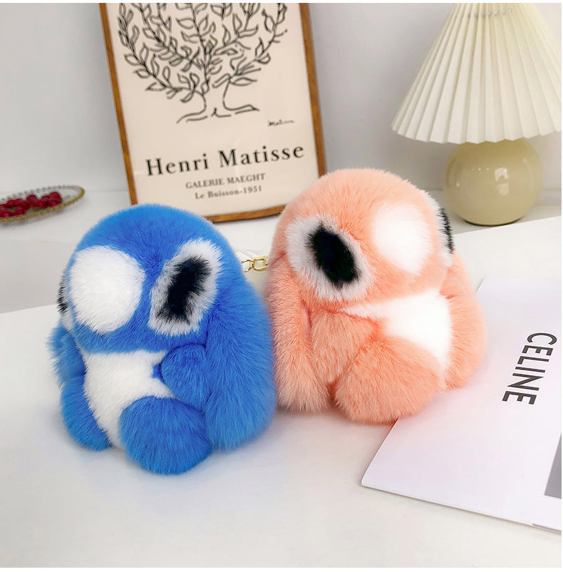 CUTE REAL RABBIT FUR STITCH KEYCHAIN