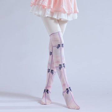 CUTE LOLITA FAKE TWO-PIECE PRINTED BOW FAKE TALL LEGGINGS PANTYHOSE