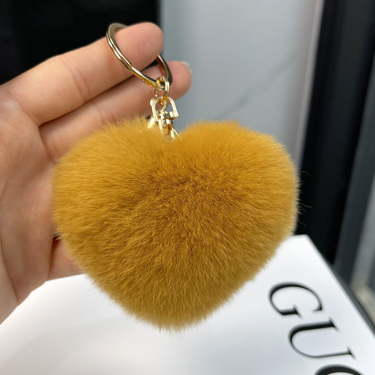 REAL OTTER RABBIT FUR LOVE KEYCHAIN CUTE PLUSH ACCESSORY