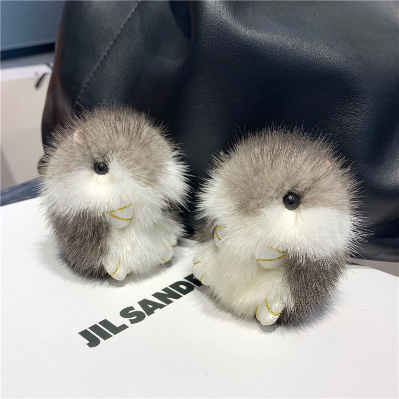 CUTE MINI FERRET FUR KEYCHAIN PLUSH TOY BACKPACK ACCESSORY