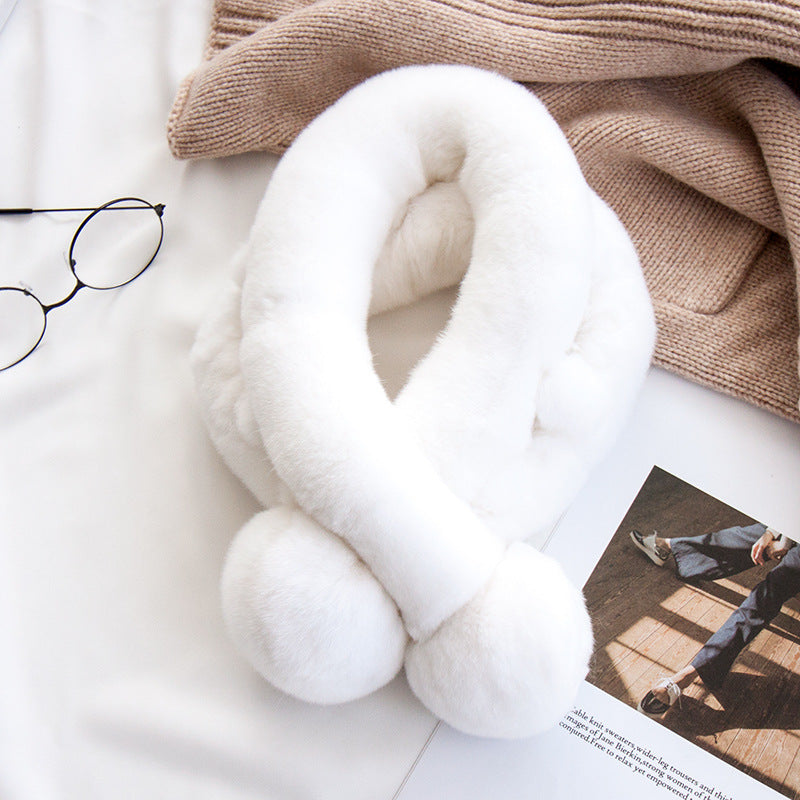 CUTE PLUSH SCARF WITH POM POMS