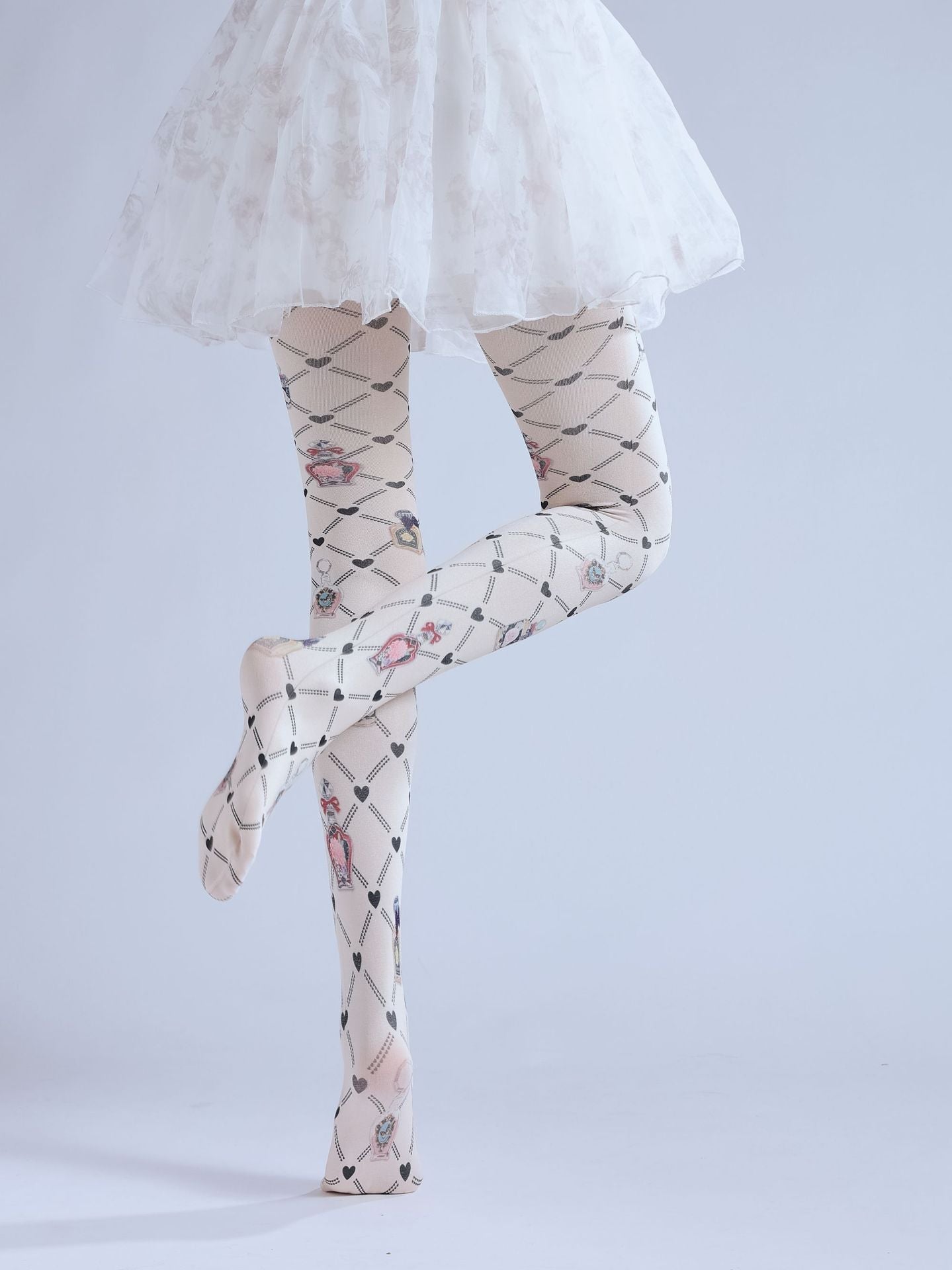 RHOMBUS GRID PATTERN PRINTED PERFUME BOTTLE PATTERN LEGGINGS CUTE COS PANTYHOSE