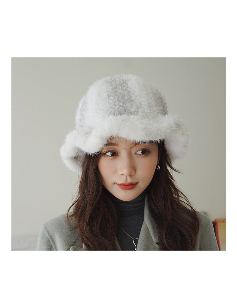 ELEGANT RUFFLED MINK FUR BERET HAT