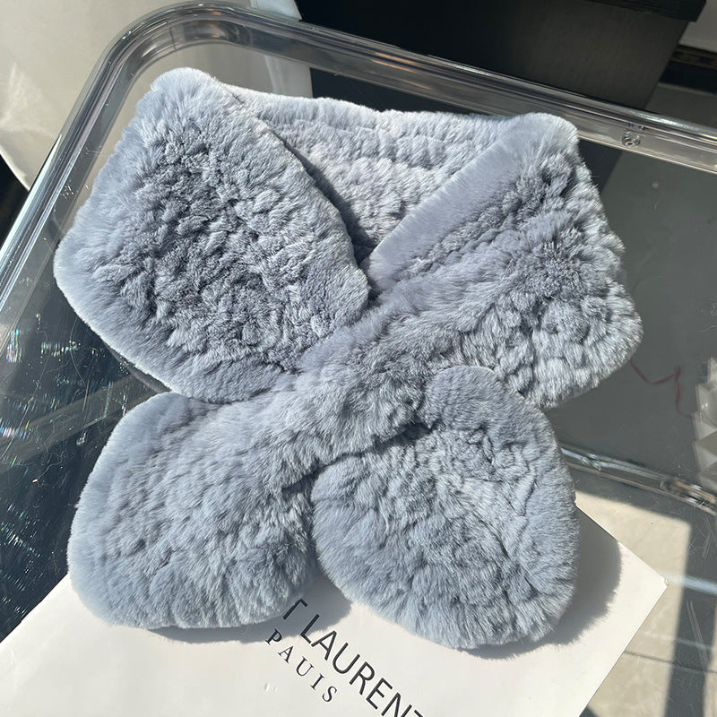 HAND-KNITTED REAL RABBIT FUR SCARF - WINTER ACCESSORY