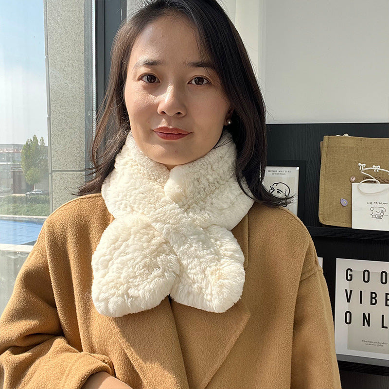 HAND-KNITTED REAL RABBIT FUR SCARF - WINTER ACCESSORY