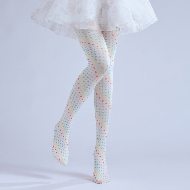 TWO-DIMENSIONAL LOLI OUTER SOCKS COLORFUL PEACH HEART PERSONALITY COS PATTERN LEGGINGS PRINTED PANTYHOSE