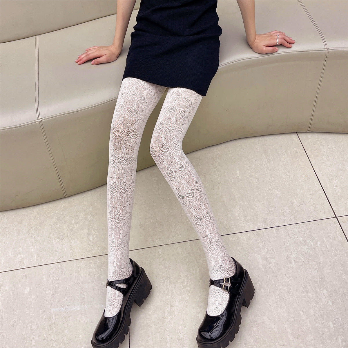 FASHION JACQUARD HOLLOW MESH SOCKS LOLI GIRL BOTTOM PANTYHOSE
