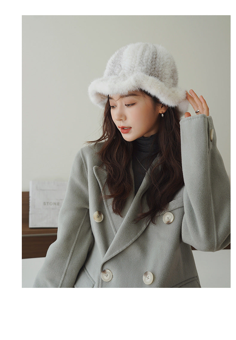 ELEGANT RUFFLED MINK FUR BERET HAT