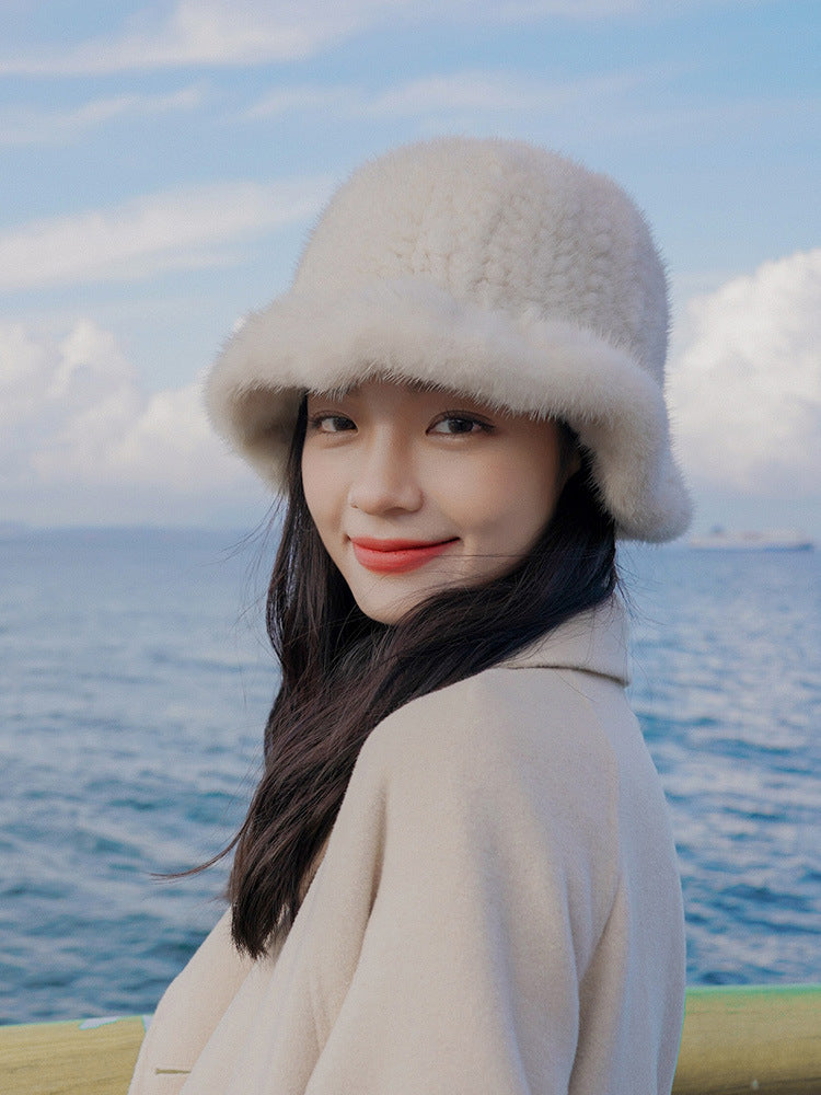 ELEGANT RUFFLED MINK FUR BERET HAT
