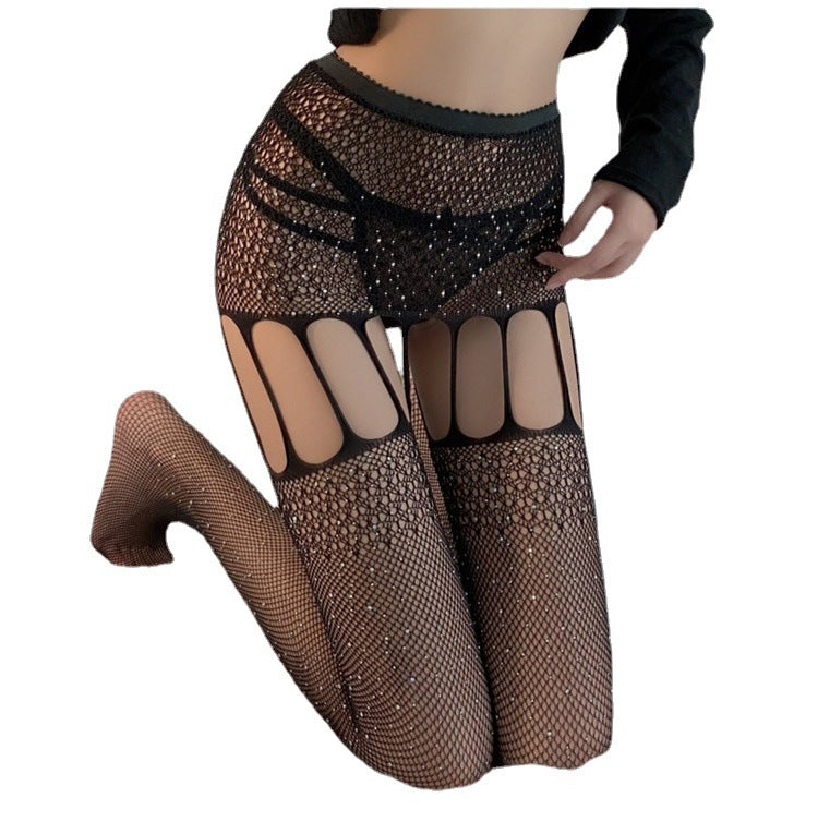FASHION HOT DRILL MESH SOCKS WITH DRILL CROTCH MESH SOCKS LACE PANTYHOSE