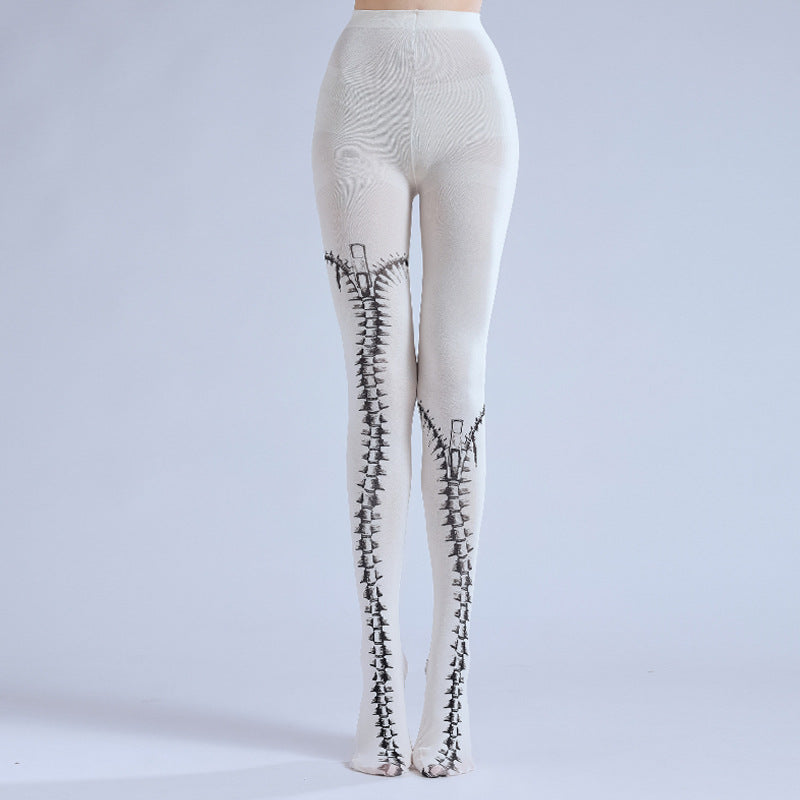 FUN PUNK GOTH ZIP PRINT PANTYHOSE COSPLAY PANTYHOSE