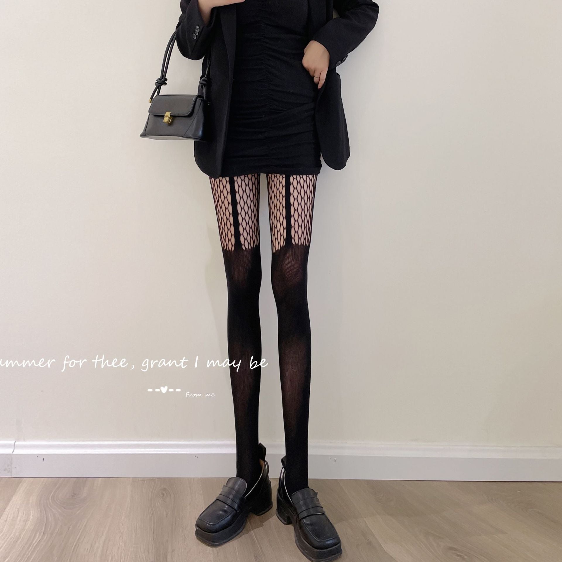 FASHION THIN DENSE PATTERN SUSPENDER BOTTOM PANTYHOSE