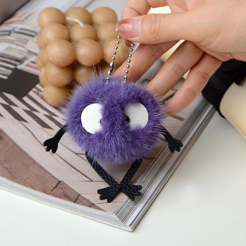 REAL MINK FUR FLUFFY ELF KEYCHAIN FOR CAR KEY OR BAG ACCESSORY