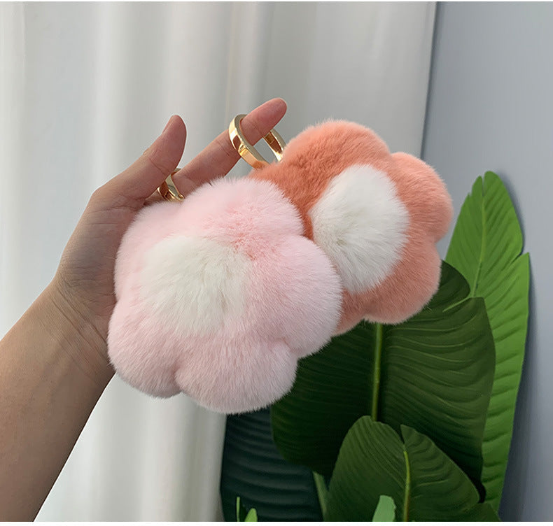 CUTE REAL RABBIT FUR FLOWER CHARM KEYCHAIN & PHONE ACCESSORY