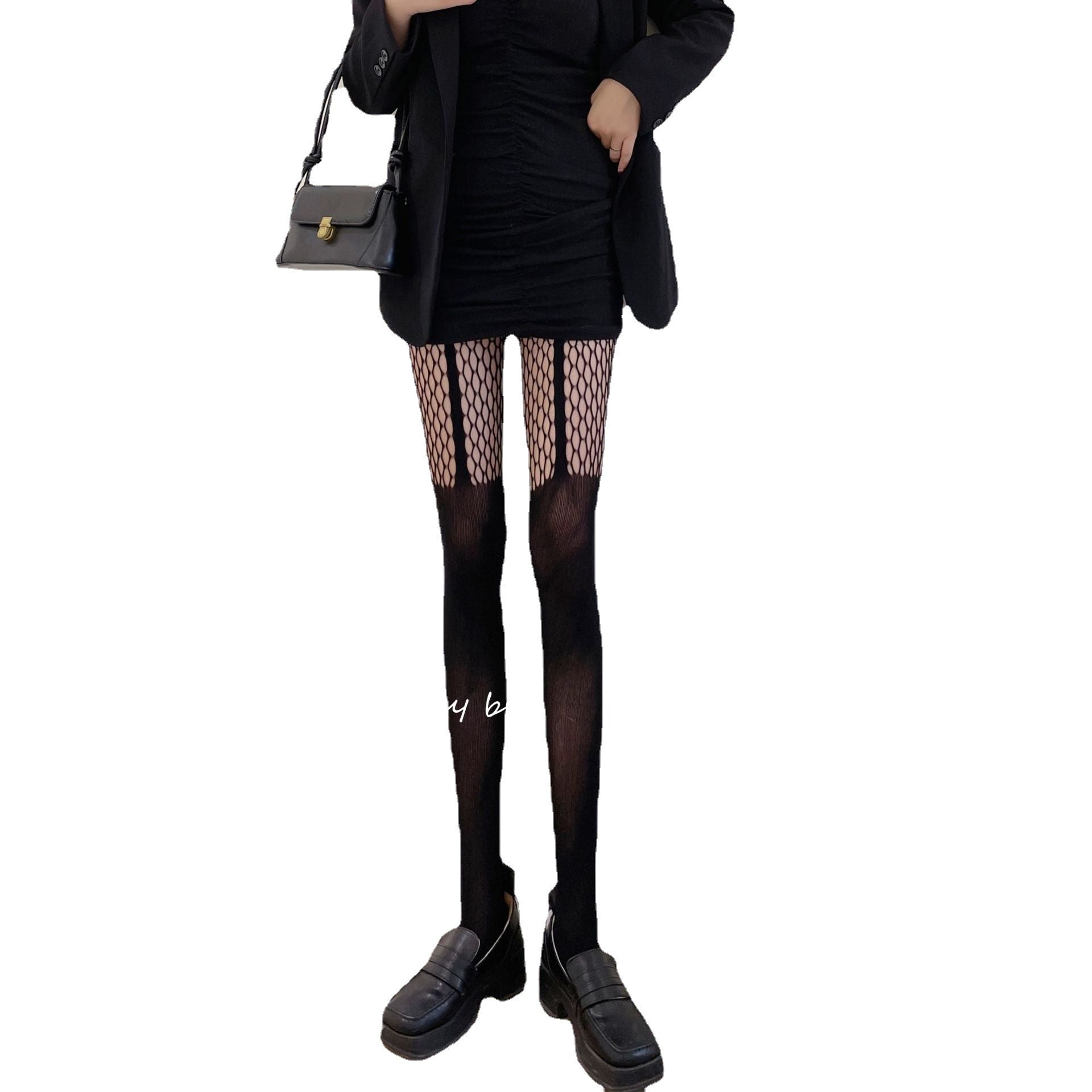 FASHION THIN DENSE PATTERN SUSPENDER BOTTOM PANTYHOSE
