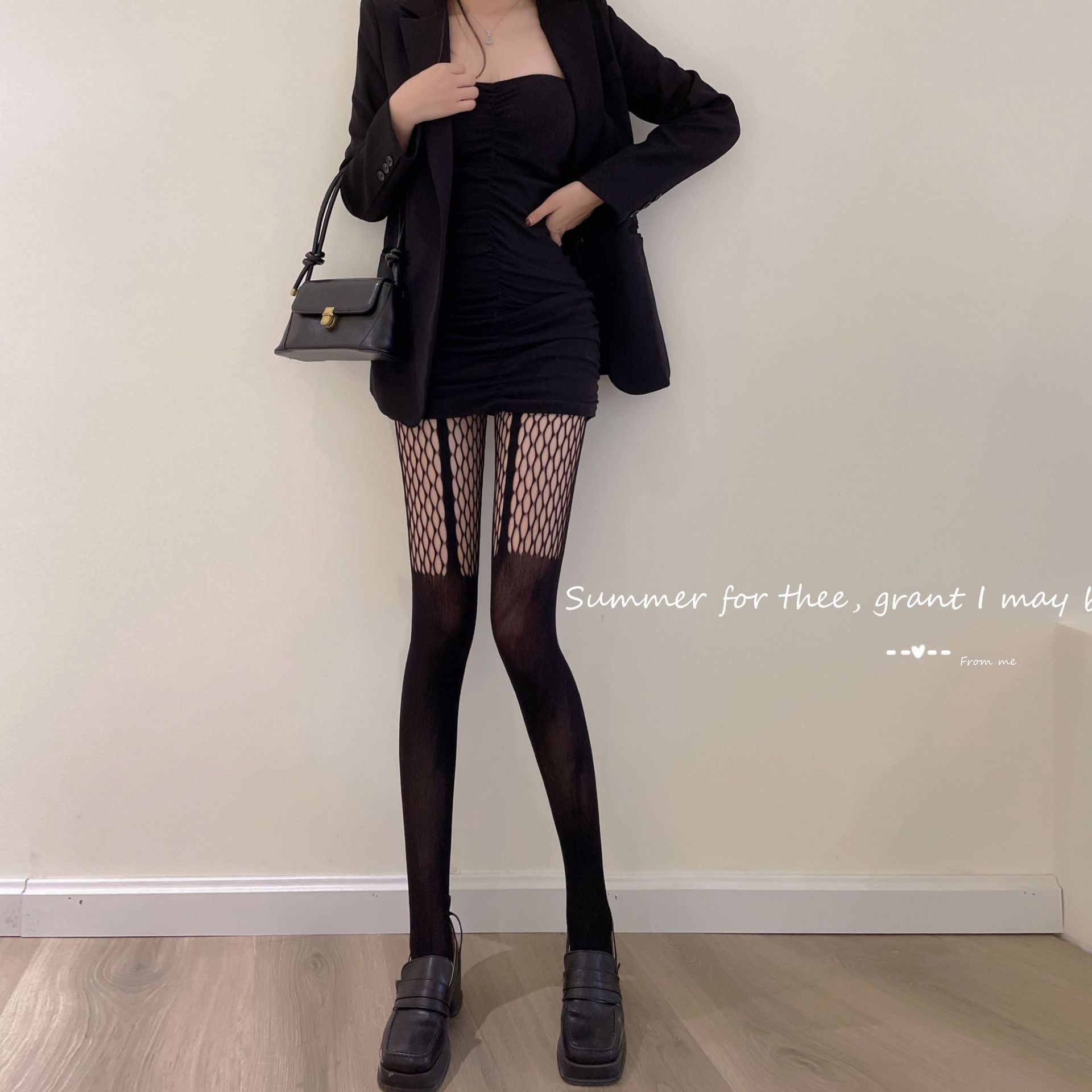 FASHION THIN DENSE PATTERN SUSPENDER BOTTOM PANTYHOSE