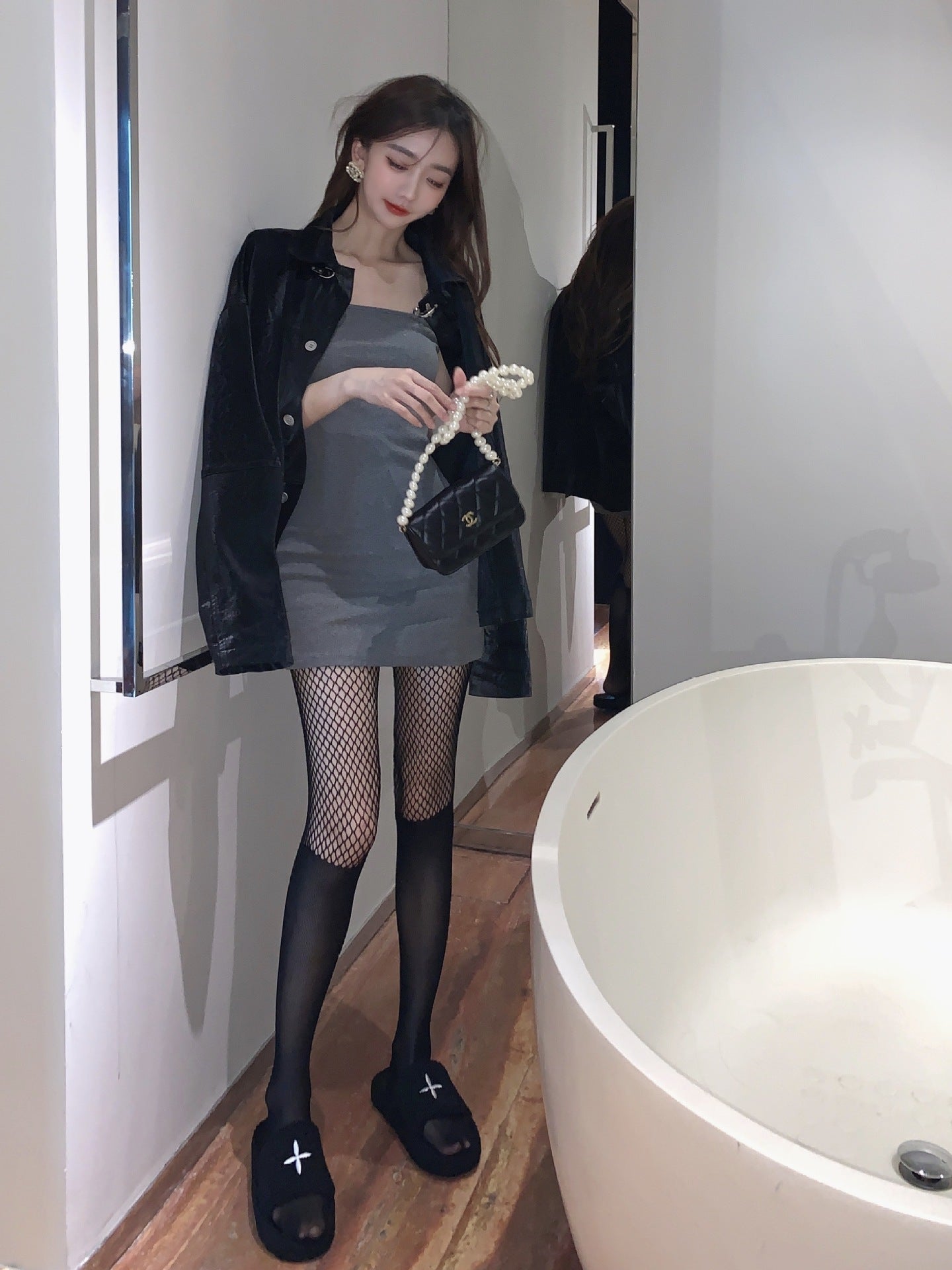 FASHION SUMMER DENSE PATTERN SHORT MEDIUM AND LONG SLIM LEG BOTTOMS PANTYHOSE