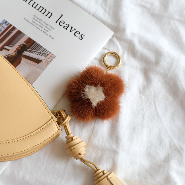MINK FUR CHERRY BLOSSOM PENDANT BAG ACCESSORY