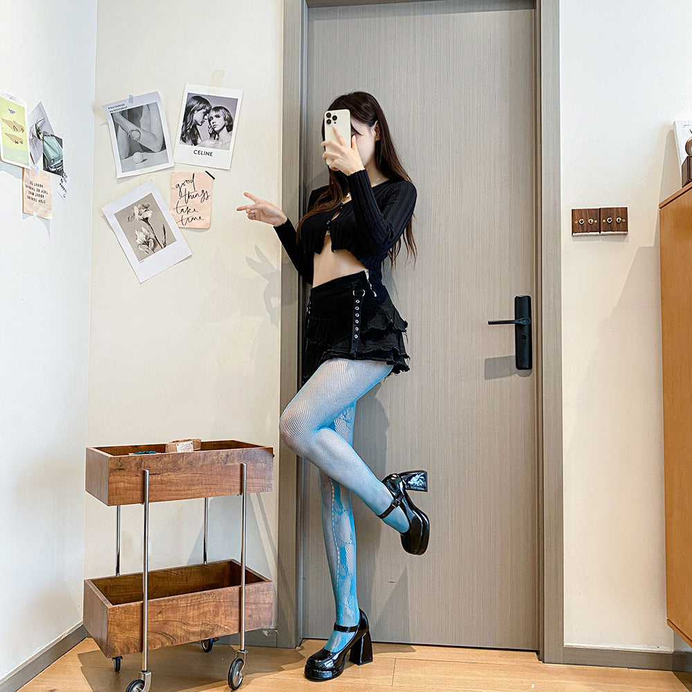 THIN HOLLOW JK WATER BLUE BOTTOM NET SOCKS