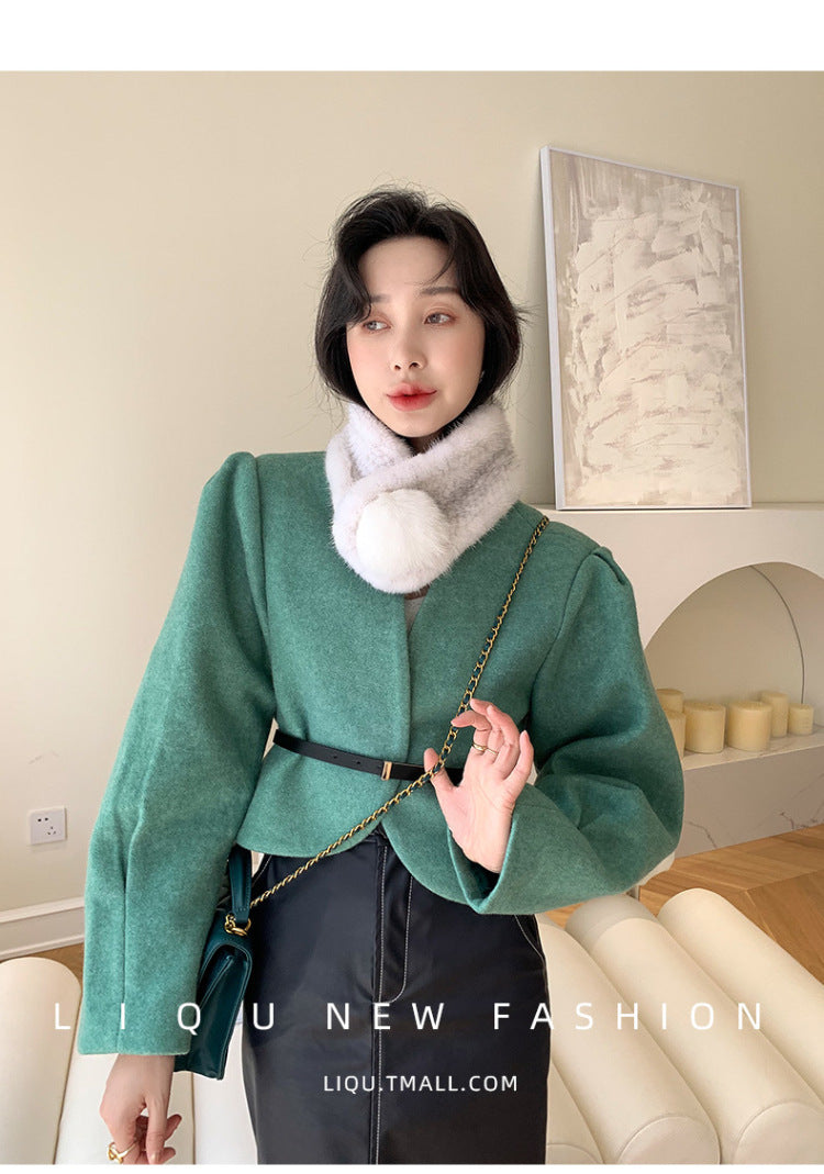 WARM MINK FUR SCARF WITH FOX POM POM - STYLISH WINTER ACCESSORY