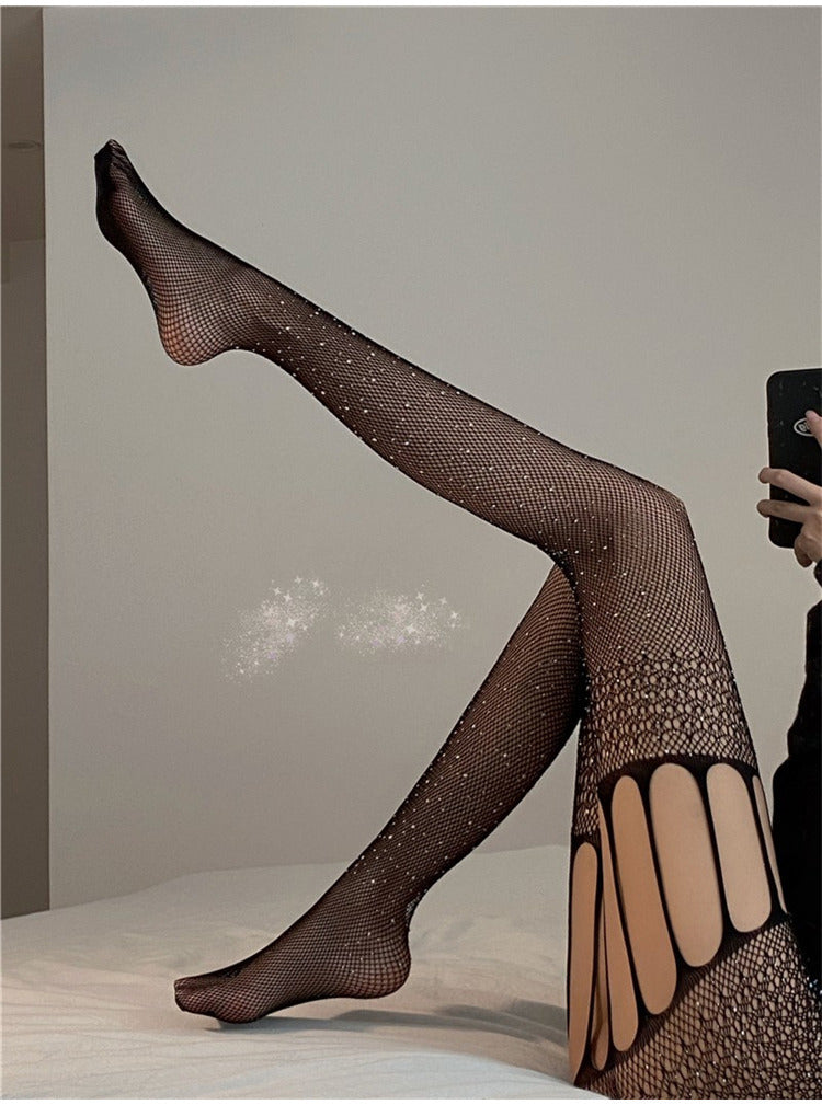 FASHION HOT DRILL MESH SOCKS WITH DRILL CROTCH MESH SOCKS LACE PANTYHOSE